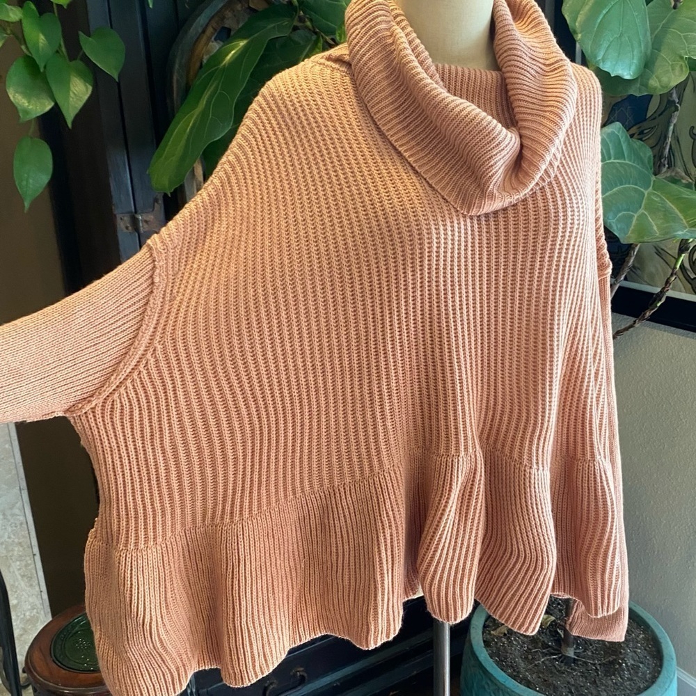 Flawless Vici Turtleneck Peplum Boxy Dolman Oversized Chain Knit Sweater - Picture 3 of 12